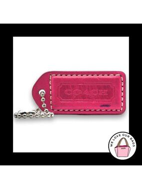 COACH Y2K VINTAGE Hang Tag Bag 2" Charm Keychain Fob Pink Leather Nickel Medium